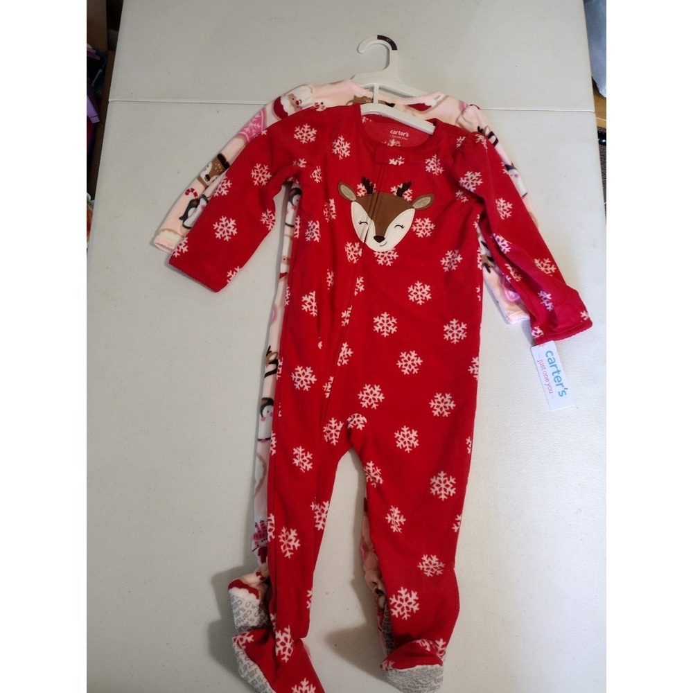 Carters Just One You Toddler Girls 2Pk Fleece Footed Pajamas Red Pink 2T New